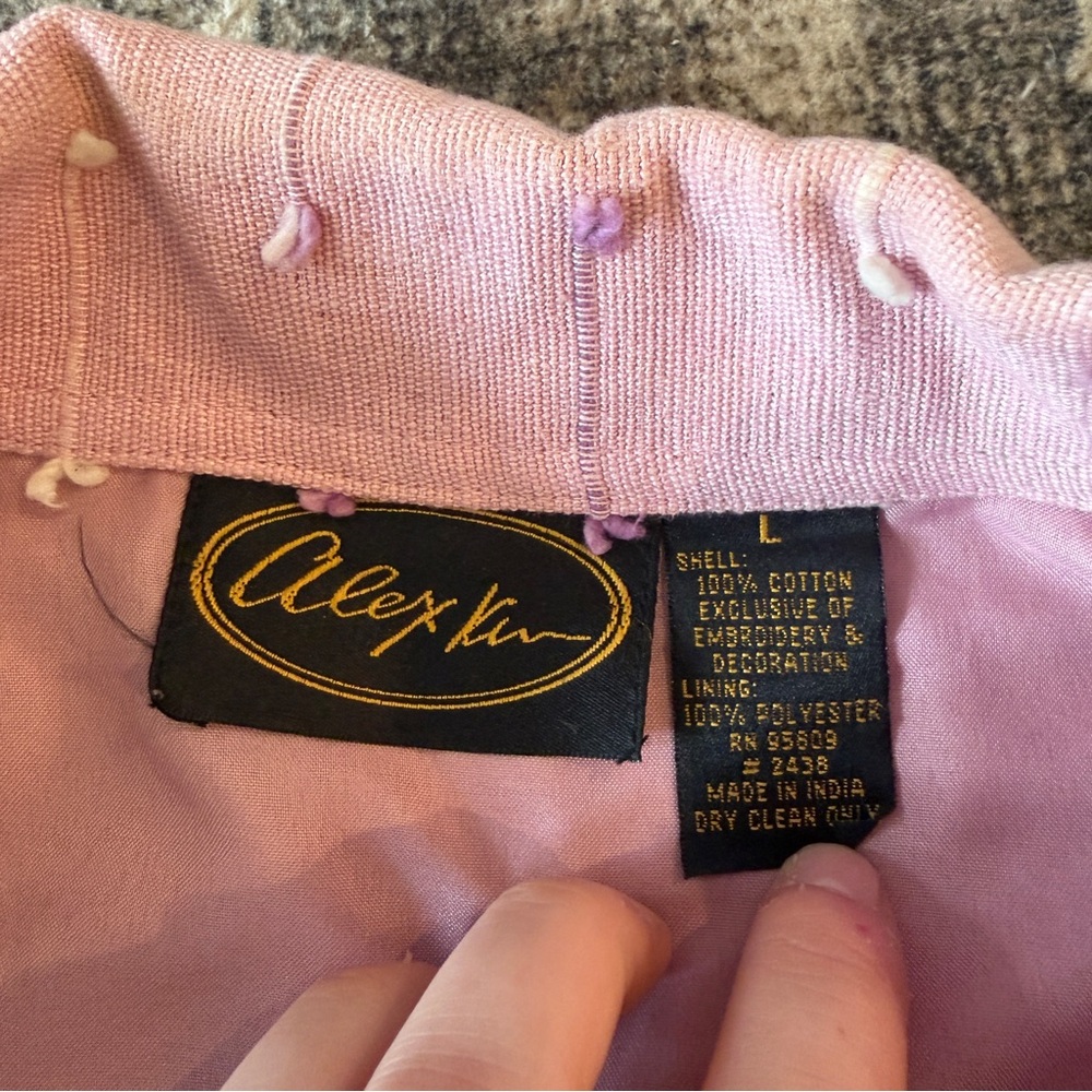 Vintage 90s Cottagecore Alex Kim Embroidered Pink Artisan Floral Jacket Large - Picture 7 of 8
